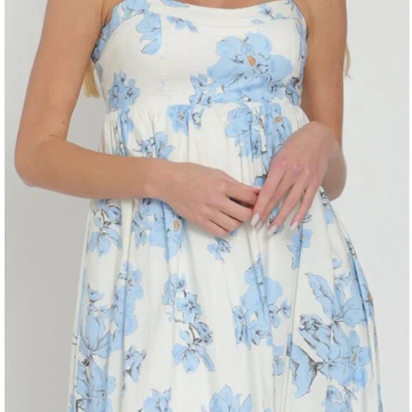 264.Thin shoulder strap ruffle-waisted midi dress - Picture 3 of 3